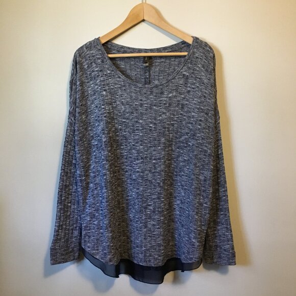 Canadian Made Navy and White Heathered Ribbed Bilayer Box Pleat Shirt - Picture 1 of 16